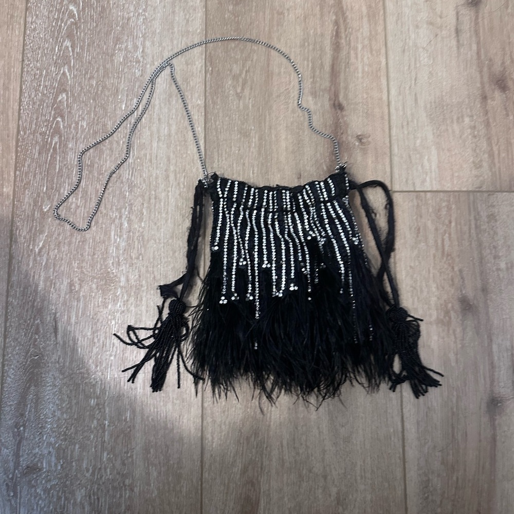 Free People Black Beaded Fringe Bag